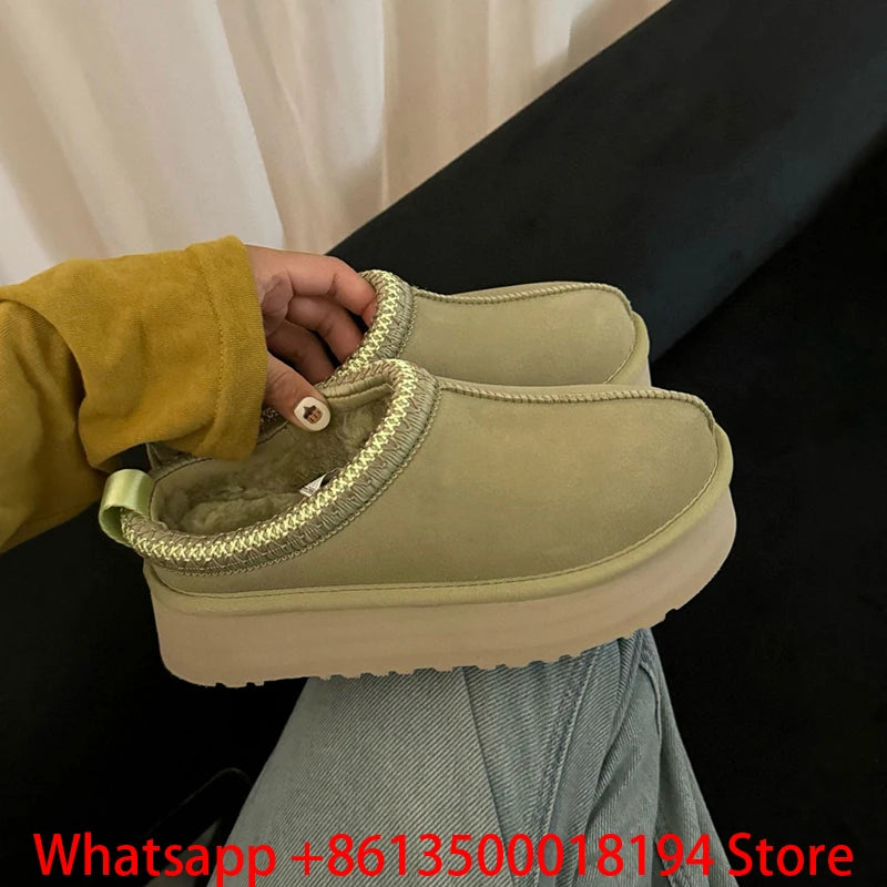 Tasman Slippers Women's Winter Fashiona Ethnic Style Fur Integrated Warm Wool Leather Thick Bottom Tazz Snow Boots for Women