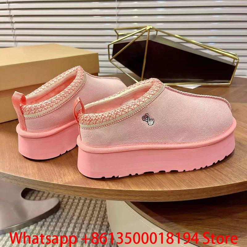 Tasman Slippers Women's Winter Fashiona Ethnic Style Fur Integrated Warm Wool Leather Thick Bottom Tazz Snow Boots for Women