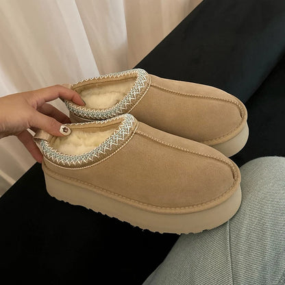 Tasman Slippers Women's Winter Fashiona Ethnic Style Fur Integrated Warm Wool Leather Thick Bottom Tazz Snow Boots for Women