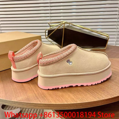 Tasman Slippers Women's Winter Fashiona Ethnic Style Fur Integrated Warm Wool Leather Thick Bottom Tazz Snow Boots for Women