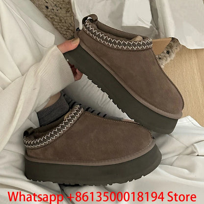 Tasman Slippers Women's Winter Fashiona Ethnic Style Fur Integrated Warm Wool Leather Thick Bottom Tazz Snow Boots for Women
