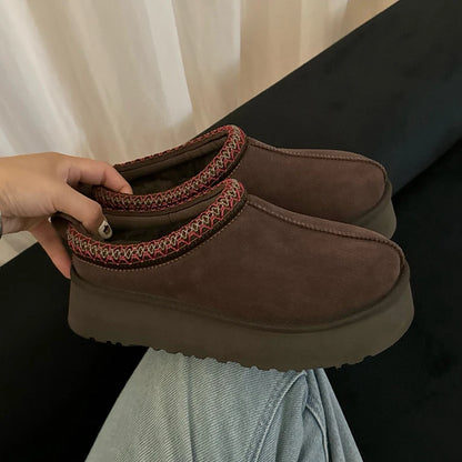 Tasman Slippers Women's Winter Fashiona Ethnic Style Fur Integrated Warm Wool Leather Thick Bottom Tazz Snow Boots for Women