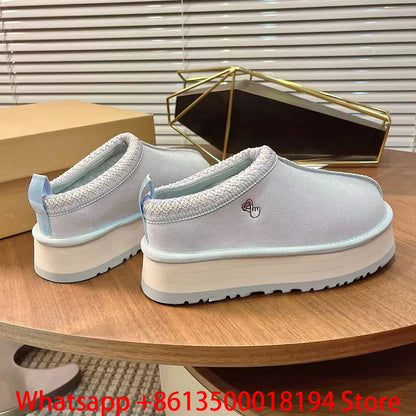 Tasman Slippers Women's Winter Fashiona Ethnic Style Fur Integrated Warm Wool Leather Thick Bottom Tazz Snow Boots for Women