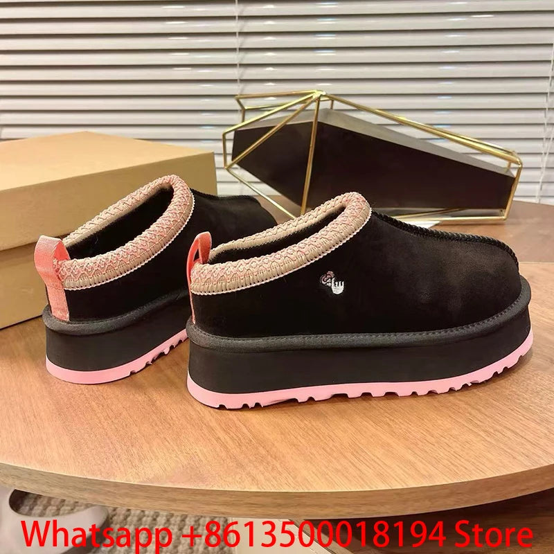 Tasman Slippers Women's Winter Fashiona Ethnic Style Fur Integrated Warm Wool Leather Thick Bottom Tazz Snow Boots for Women