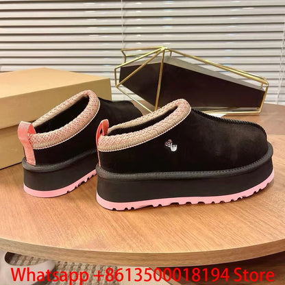 Tasman Slippers Women's Winter Fashiona Ethnic Style Fur Integrated Warm Wool Leather Thick Bottom Tazz Snow Boots for Women