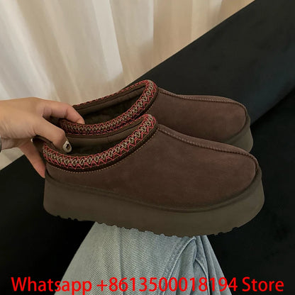 Tasman Slippers Women's Winter Fashiona Ethnic Style Fur Integrated Warm Wool Leather Thick Bottom Tazz Snow Boots for Women