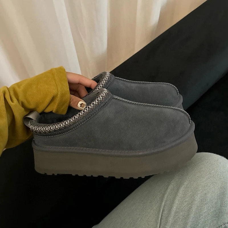 Tasman Slippers Women's Winter Fashiona Ethnic Style Fur Integrated Warm Wool Leather Thick Bottom Tazz Snow Boots for Women