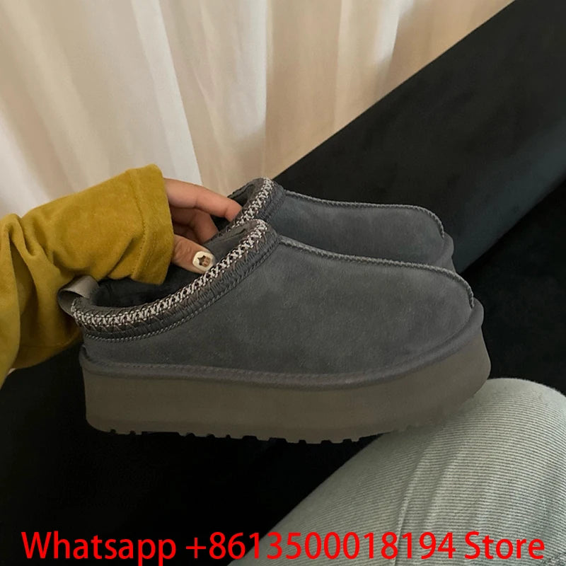 Tasman Slippers Women's Winter Fashiona Ethnic Style Fur Integrated Warm Wool Leather Thick Bottom Tazz Snow Boots for Women